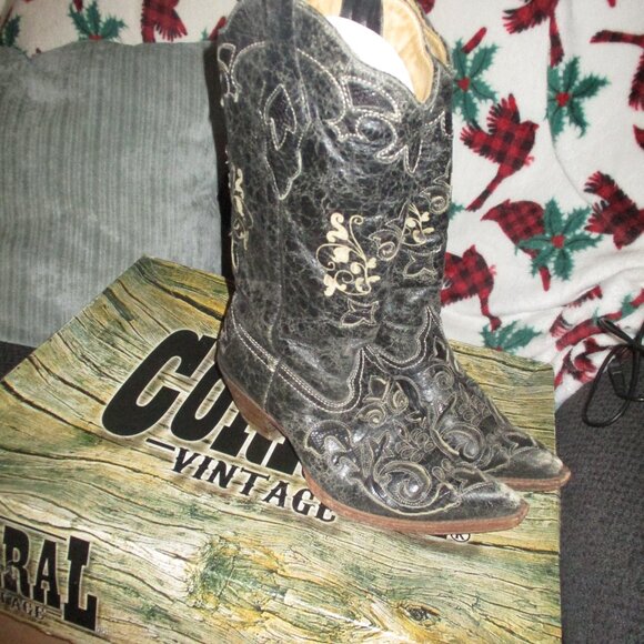 Vintage Black Corral Boots sz 7M  Lizard Over C2108 - Picture 2 of 14
